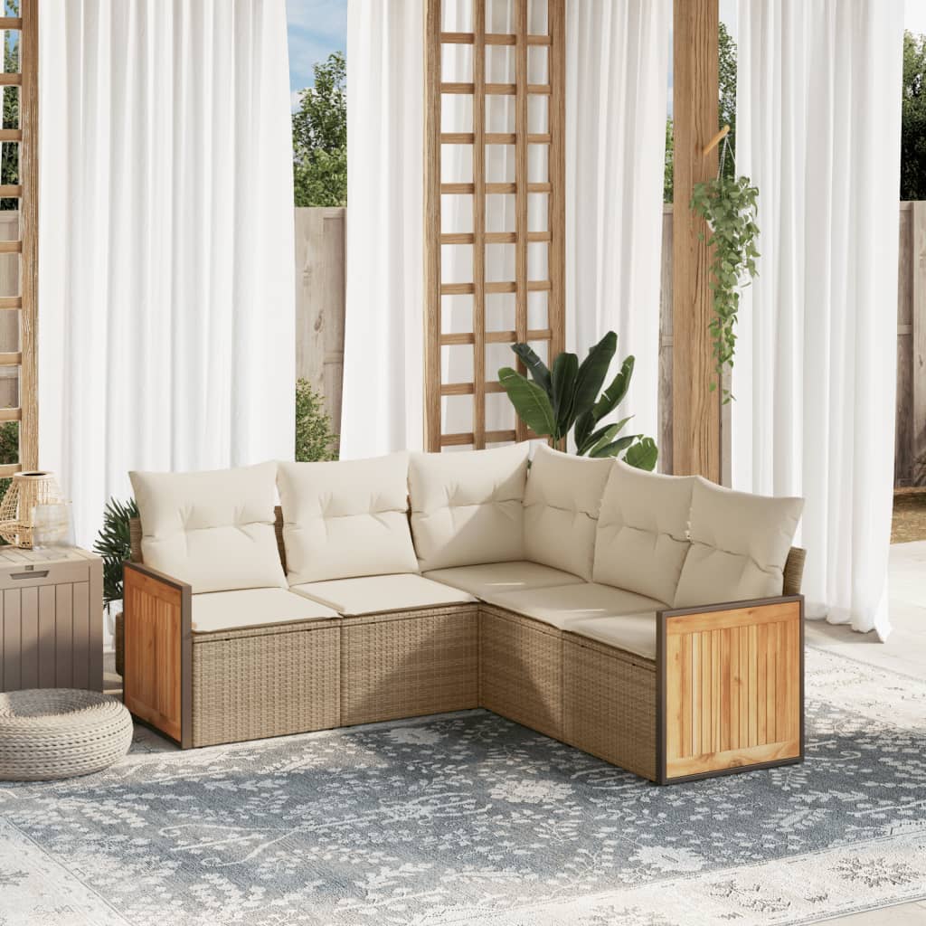 5-delige Loungeset met kussens poly rattan beige is nu te koop bij PeponiXL, paradijselijk wonen!