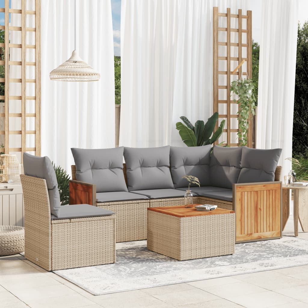 6-delige Loungeset met kussens poly rattan beige is nu te koop bij PeponiXL, paradijselijk wonen!