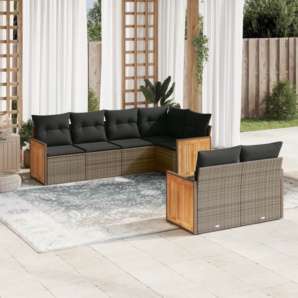 7-delige Loungeset met kussens poly rattan grijs is nu te koop bij PeponiXL, paradijselijk wonen!