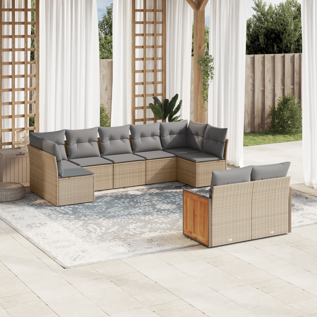 9-delige Loungeset met kussens poly rattan beige is nu te koop bij PeponiXL, paradijselijk wonen!
