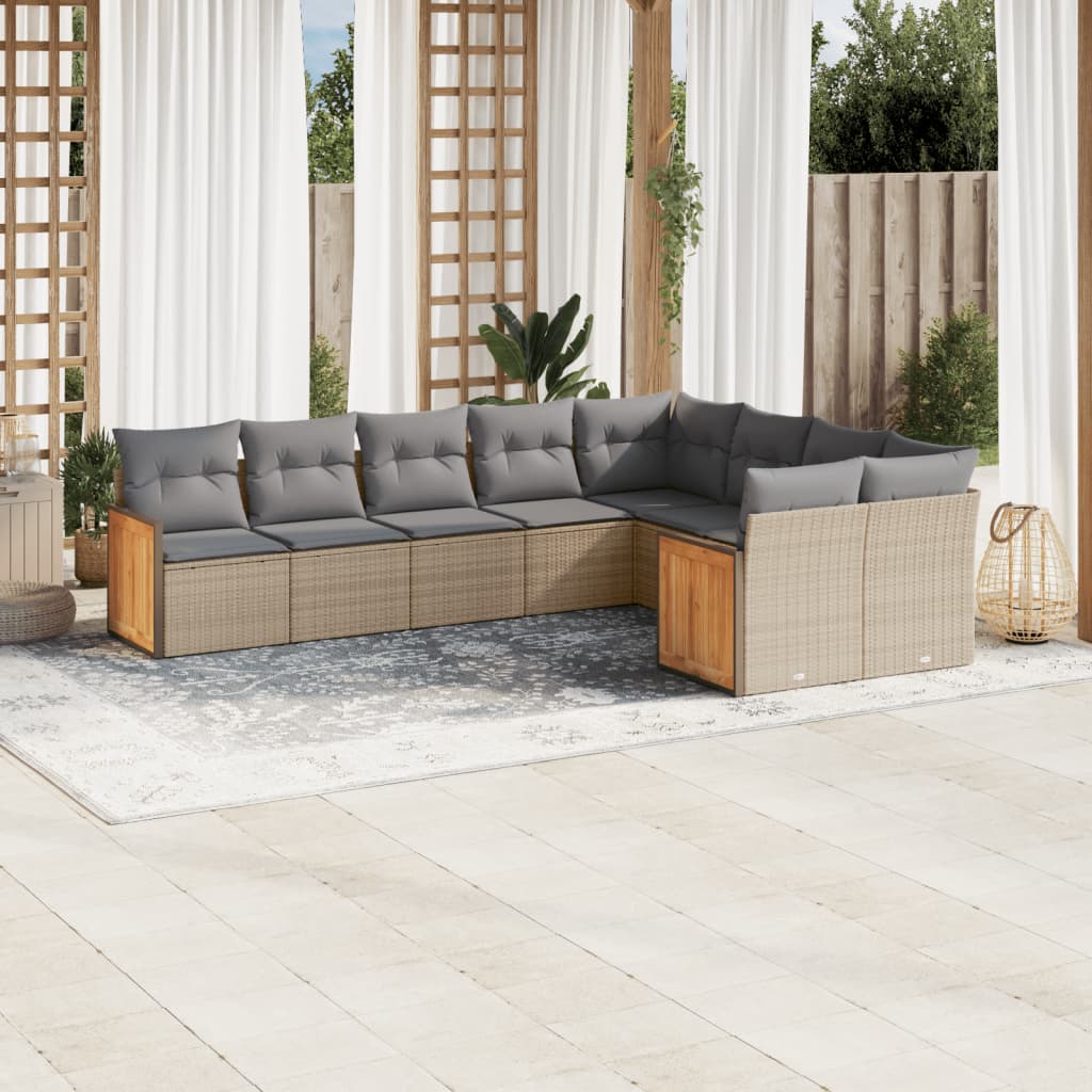 9-delige Loungeset met kussens poly rattan beige is nu te koop bij PeponiXL, paradijselijk wonen!
