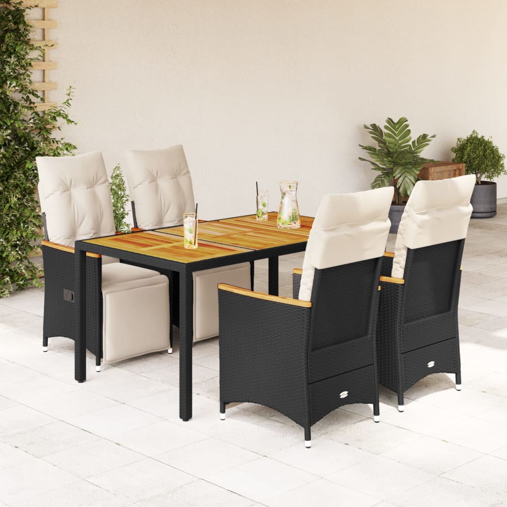 5-delige Bistroset met kussens poly rattan zwart is nu te koop bij PeponiXL, paradijselijk wonen!