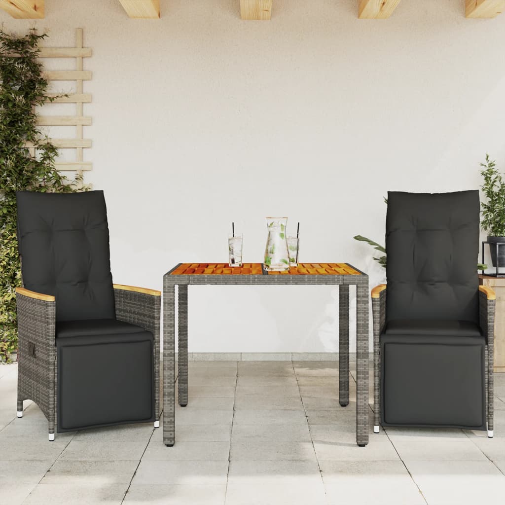3-delige Bistroset met kussens poly rattan grijs is nu te koop bij PeponiXL, paradijselijk wonen!