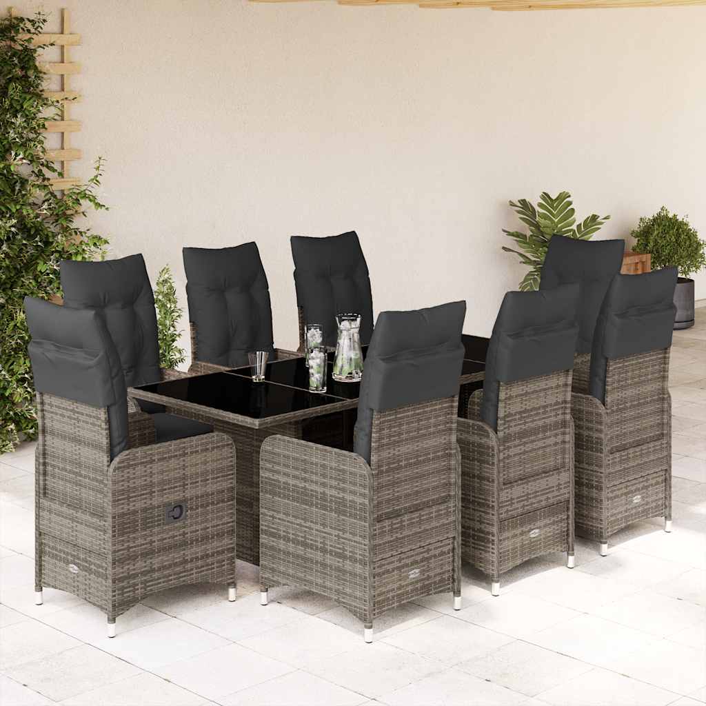9-delige Bistroset met kussens poly rattan grijs is nu te koop bij PeponiXL, paradijselijk wonen!