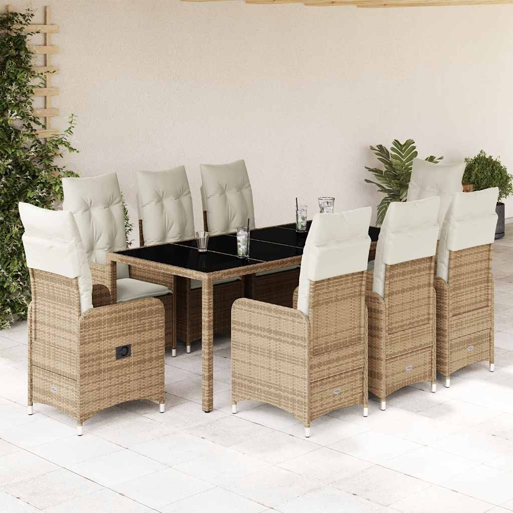 9-delige Bistroset met kussens poly rattan beige is nu te koop bij PeponiXL, paradijselijk wonen!