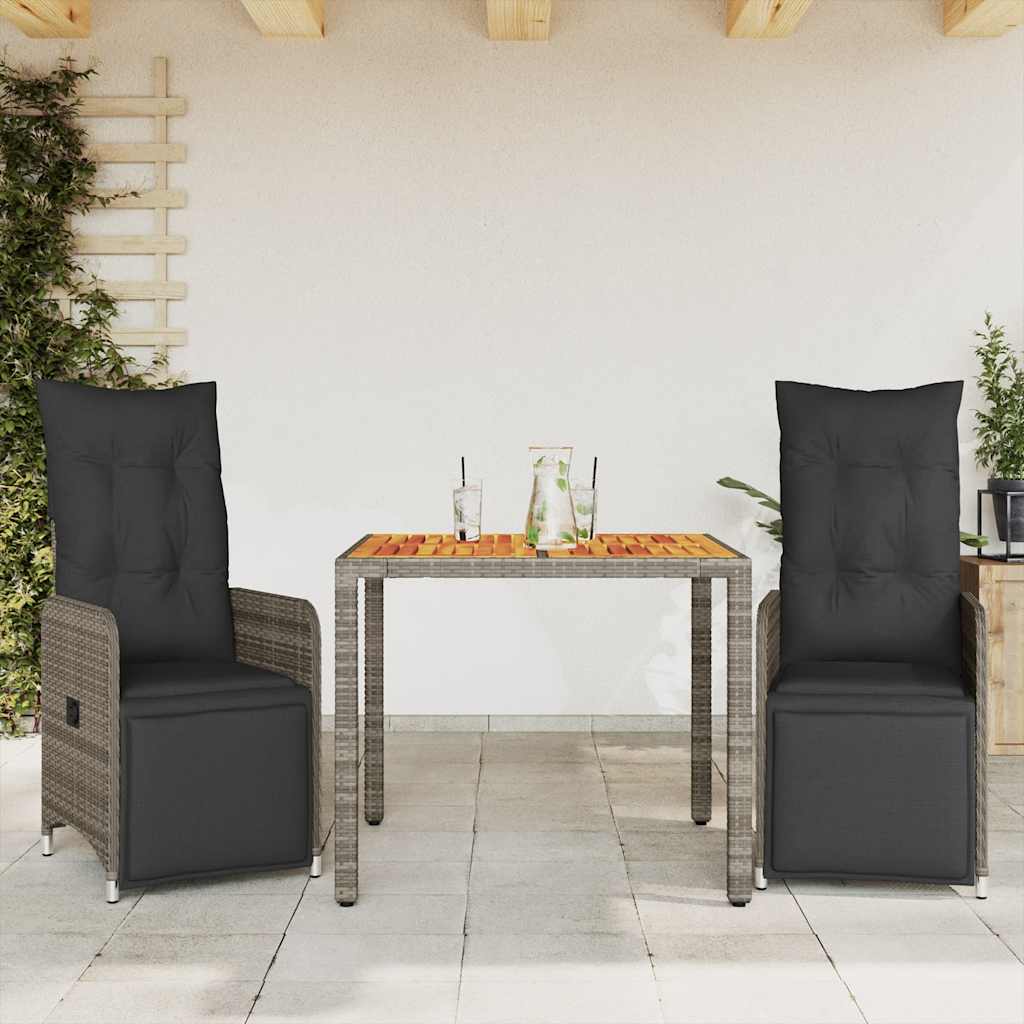3-delige Bistroset met kussens poly rattan grijs is nu te koop bij PeponiXL, paradijselijk wonen!