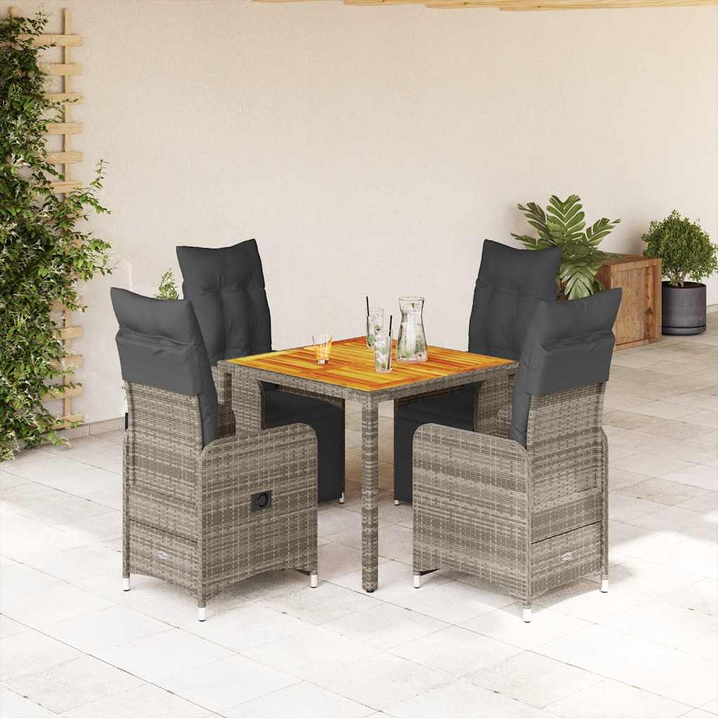 5-delige Bistroset met kussens poly rattan grijs is nu te koop bij PeponiXL, paradijselijk wonen!