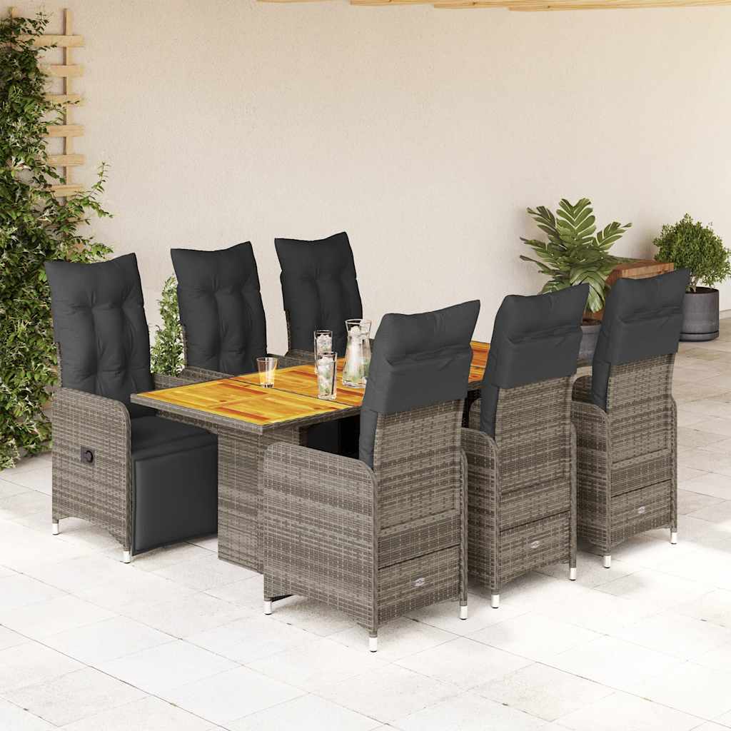 7-delige Bistroset met kussens poly rattan grijs is nu te koop bij PeponiXL, paradijselijk wonen!