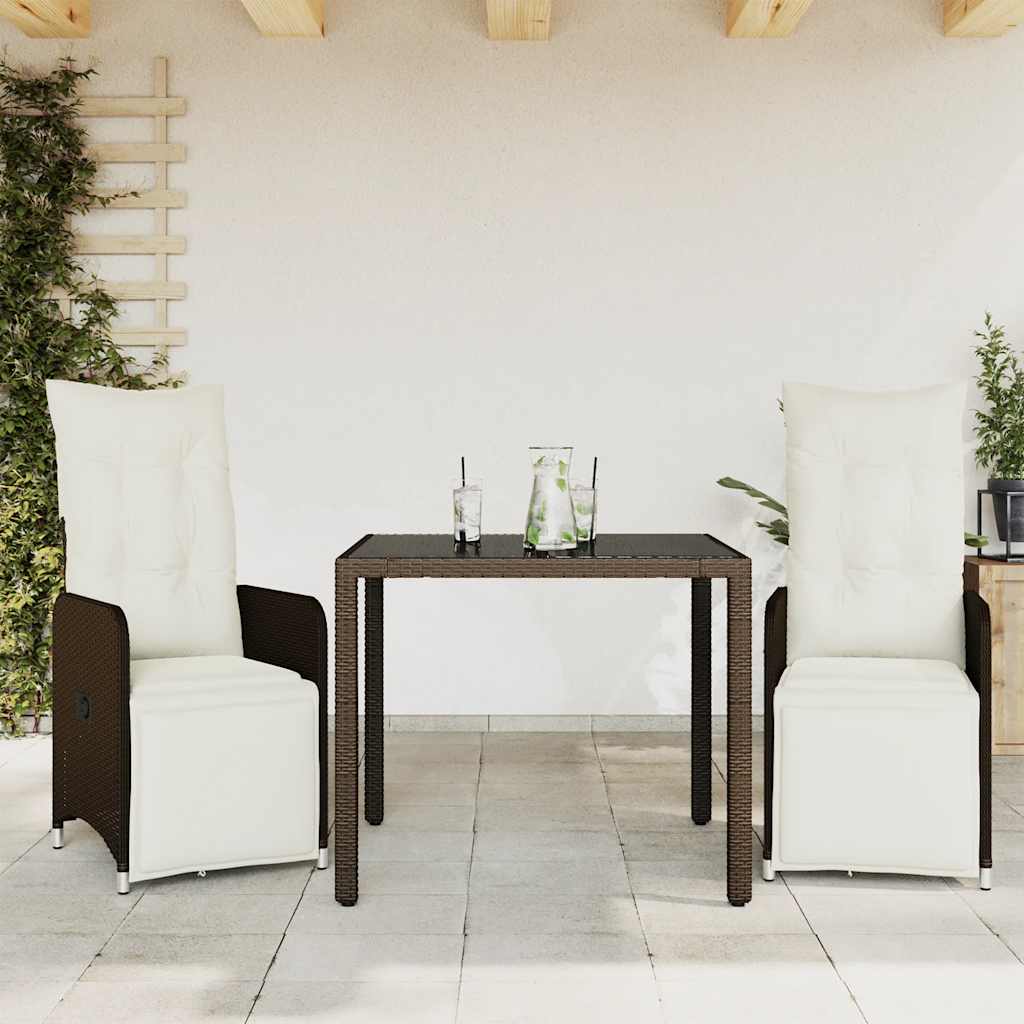 3-delige Bistroset met kussens poly rattan bruin is nu te koop bij PeponiXL, paradijselijk wonen!