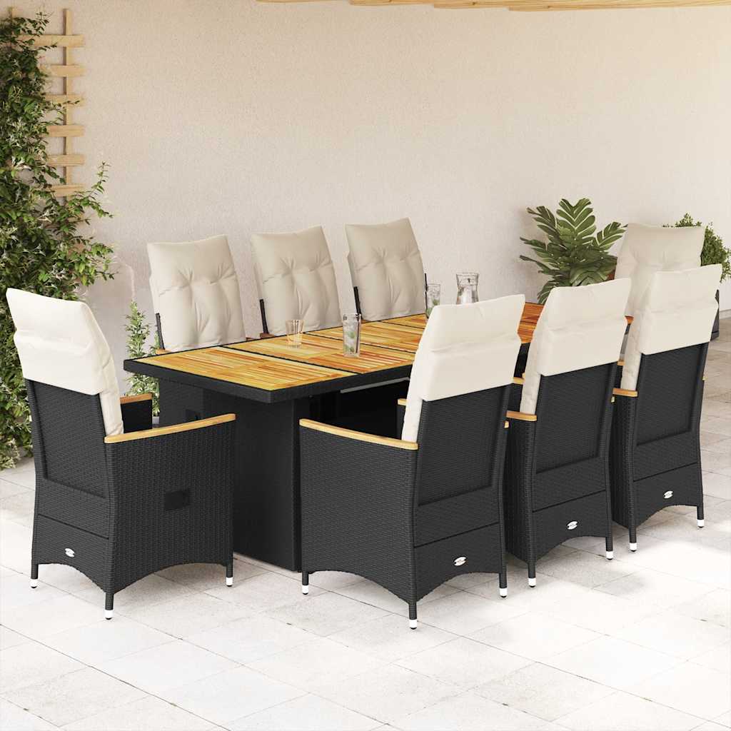 9-delige Bistroset met kussens poly rattan zwart is nu te koop bij PeponiXL, paradijselijk wonen!