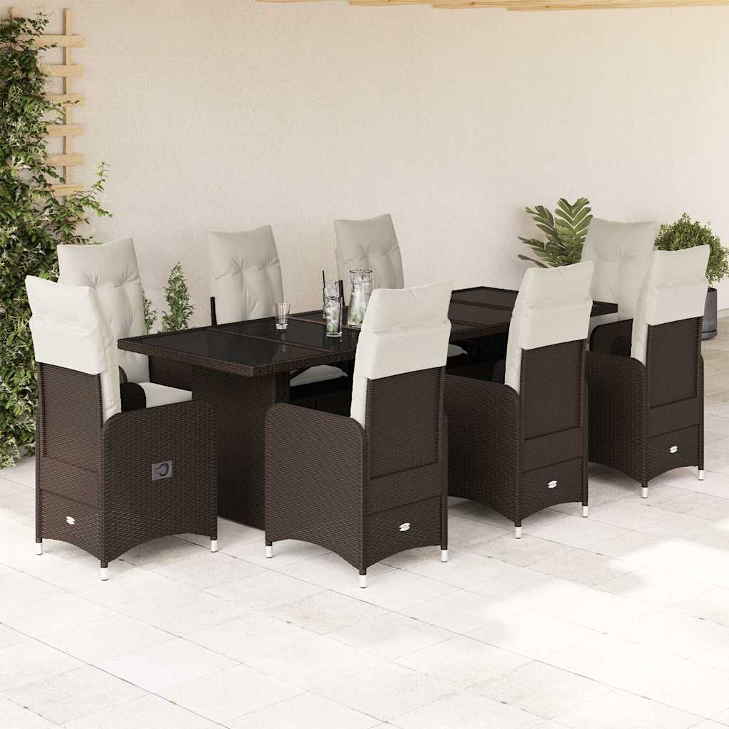 9-delige Bistroset met kussens poly rattan bruin is nu te koop bij PeponiXL, paradijselijk wonen!