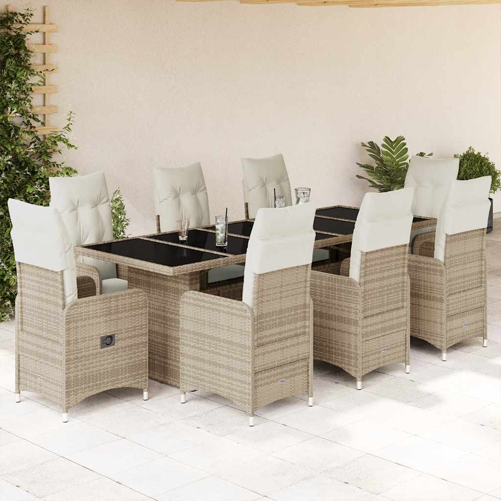 9-delige Bistroset met kussens poly rattan beige is nu te koop bij PeponiXL, paradijselijk wonen!