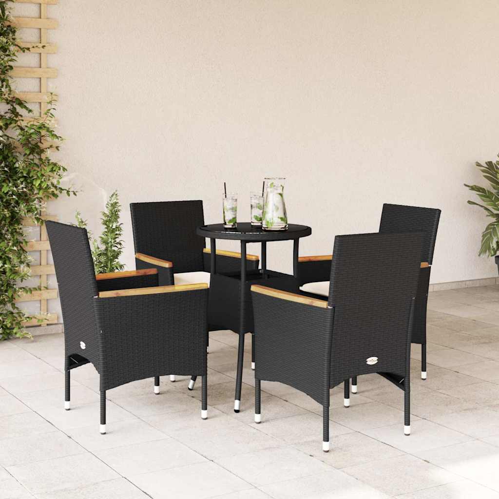 5-delige Tuinset met kussens poly rattan en glas zwart is nu te koop bij PeponiXL, paradijselijk wonen!