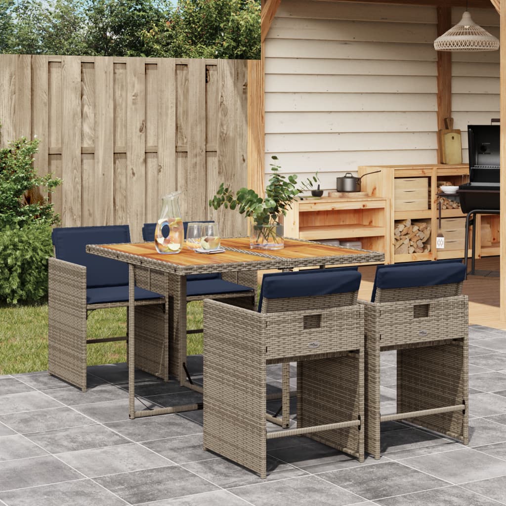 5-delige tuinset met kussens, grijs polyrotan is nu te koop bij PeponiXL, paradijselijk wonen!