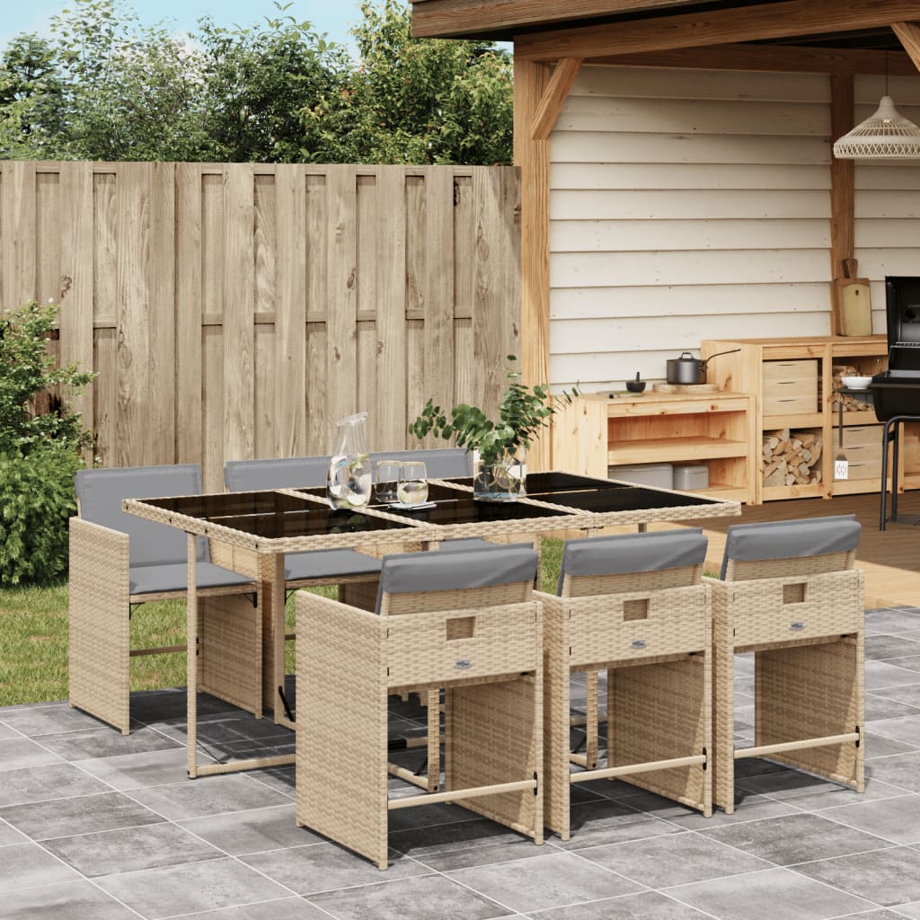 7-delige Tuinset met kussens poly rattan gemengd beige is nu te koop bij PeponiXL, paradijselijk wonen!