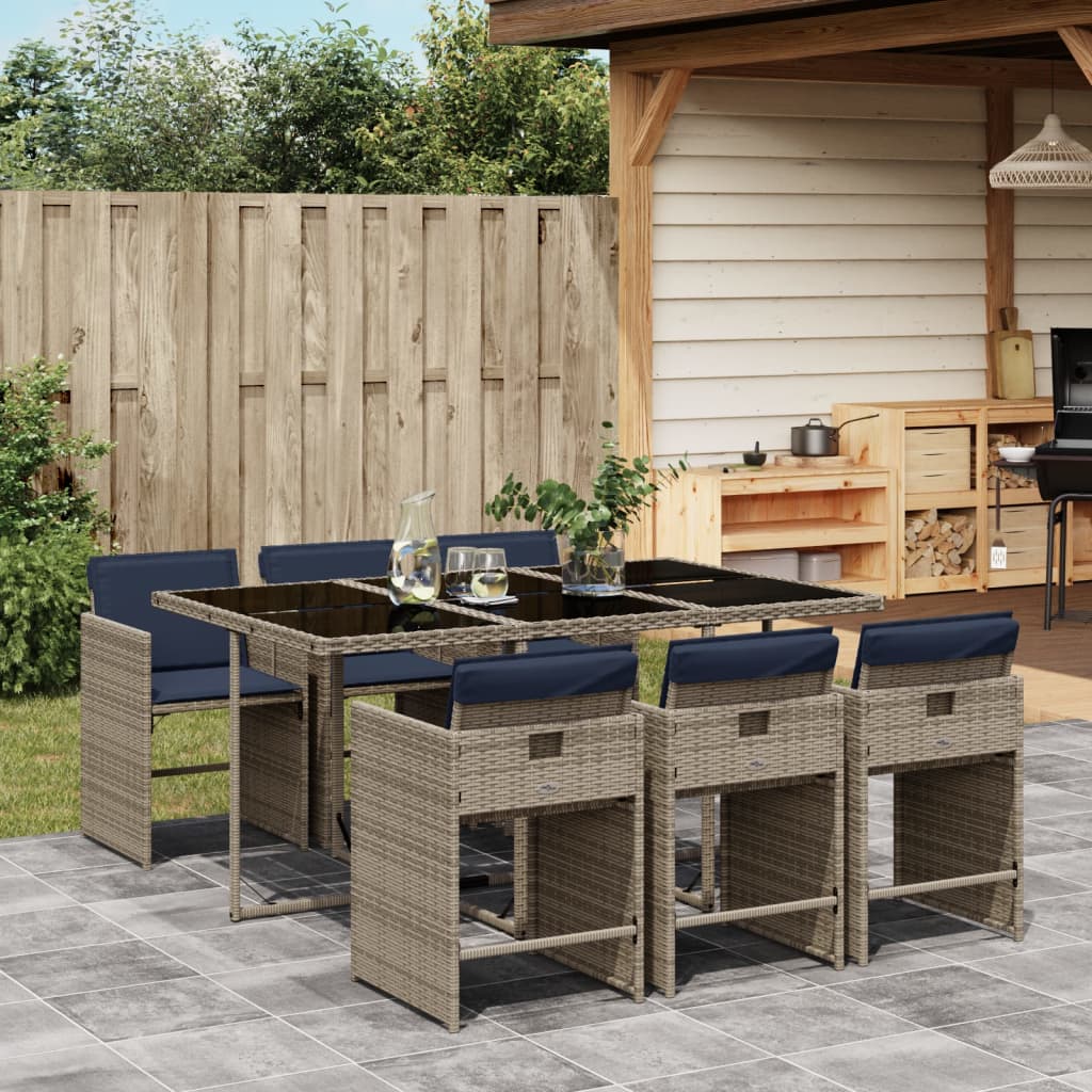 7-delige tuinset met kussens, grijs polyrotan is nu te koop bij PeponiXL, paradijselijk wonen!
