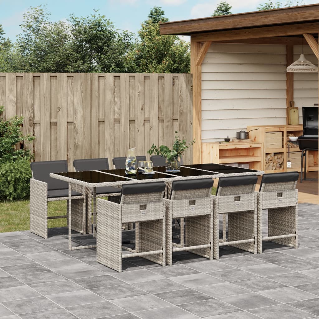 9-delige Tuinset met kussens poly rattan lichtgrijs is nu te koop bij PeponiXL, paradijselijk wonen!