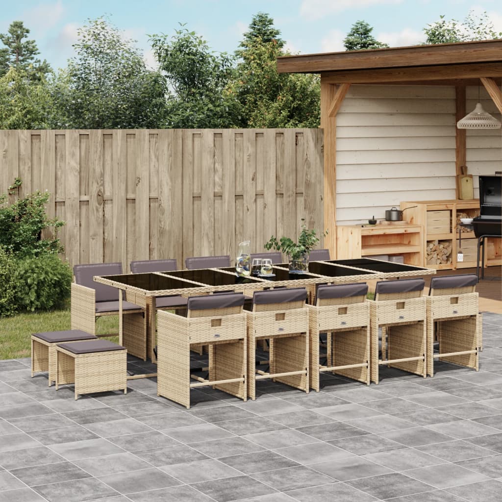 15-delige Tuinset met kussens poly rattan gemengd beige is nu te koop bij PeponiXL, paradijselijk wonen!