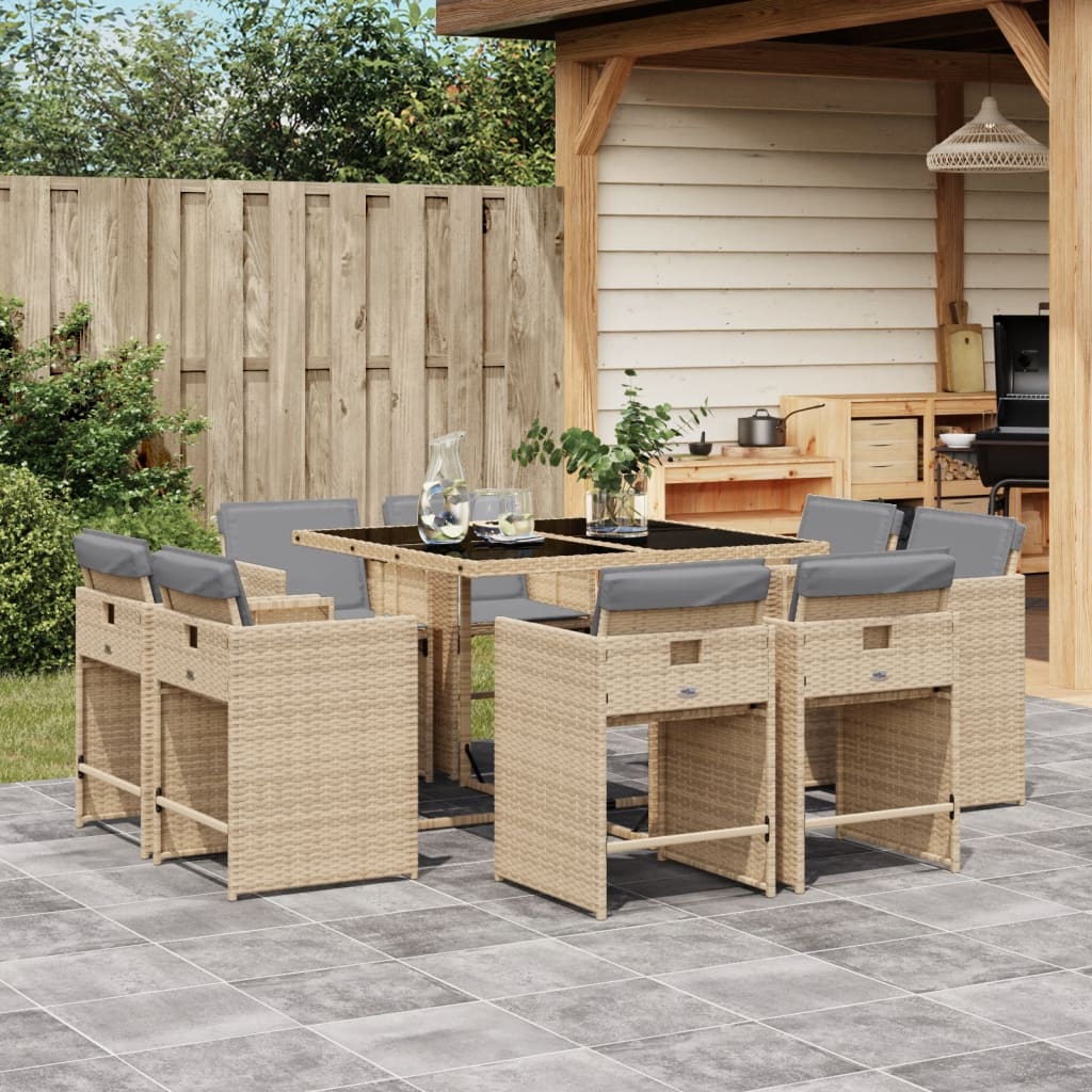 9-delige Tuinset met kussens poly rattan gemengd beige is nu te koop bij PeponiXL, paradijselijk wonen!