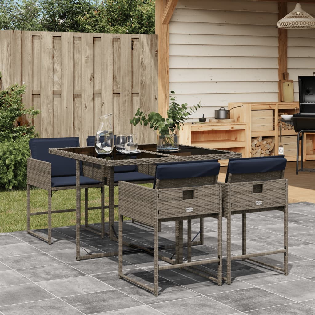 5-delige tuinset met kussens, grijs polyrotan is nu te koop bij PeponiXL, paradijselijk wonen!