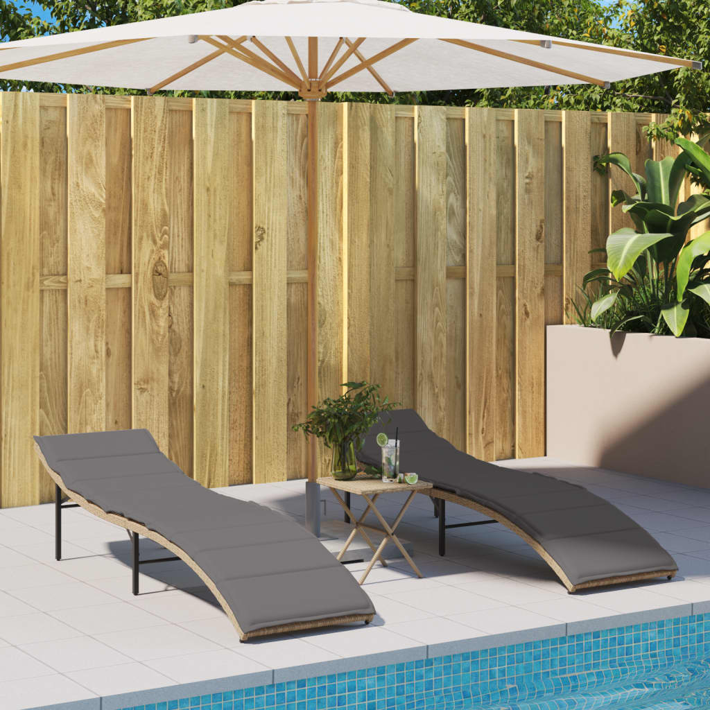Ligstoelen 2 st met kussens poly rattan beige is nu te koop bij PeponiXL, paradijselijk wonen!