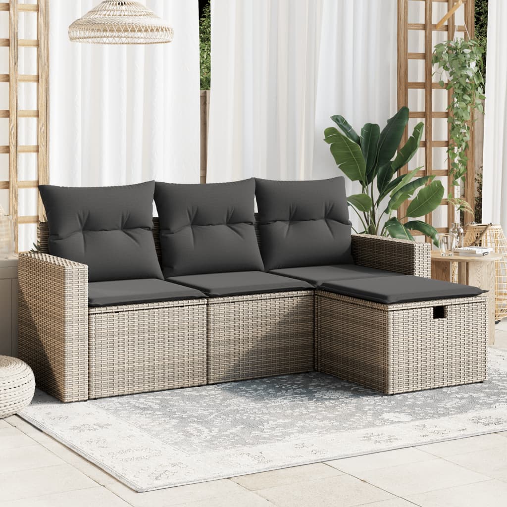 4-delige Loungeset met kussens poly rattan grijs is nu te koop bij PeponiXL, paradijselijk wonen!