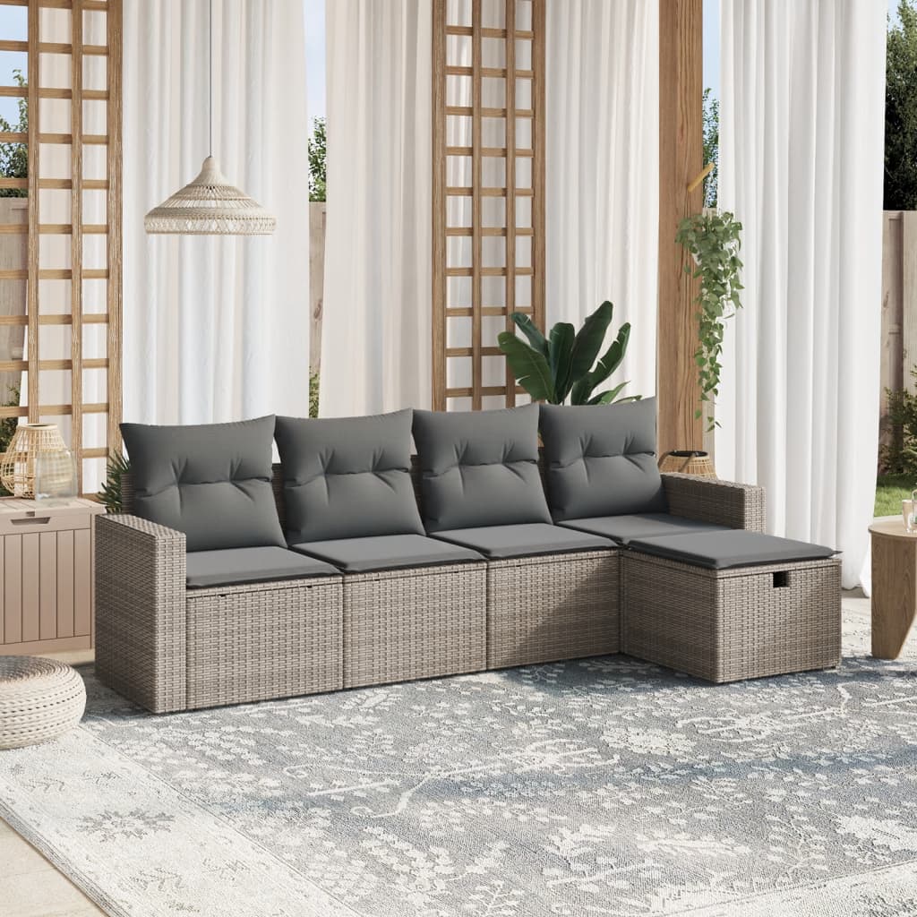 5-delige Loungeset met kussens poly rattan grijs is nu te koop bij PeponiXL, paradijselijk wonen!
