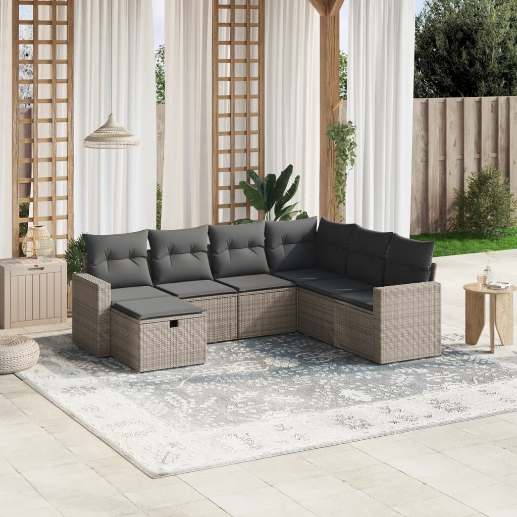 7-delige Loungeset met kussens poly rattan grijs is nu te koop bij PeponiXL, paradijselijk wonen!