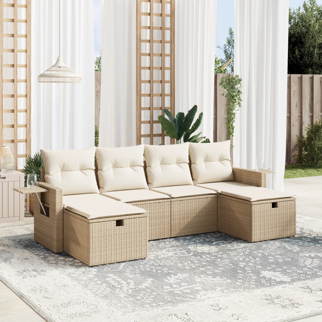 6-delige Loungeset met kussens poly rattan beige is nu te koop bij PeponiXL, paradijselijk wonen!