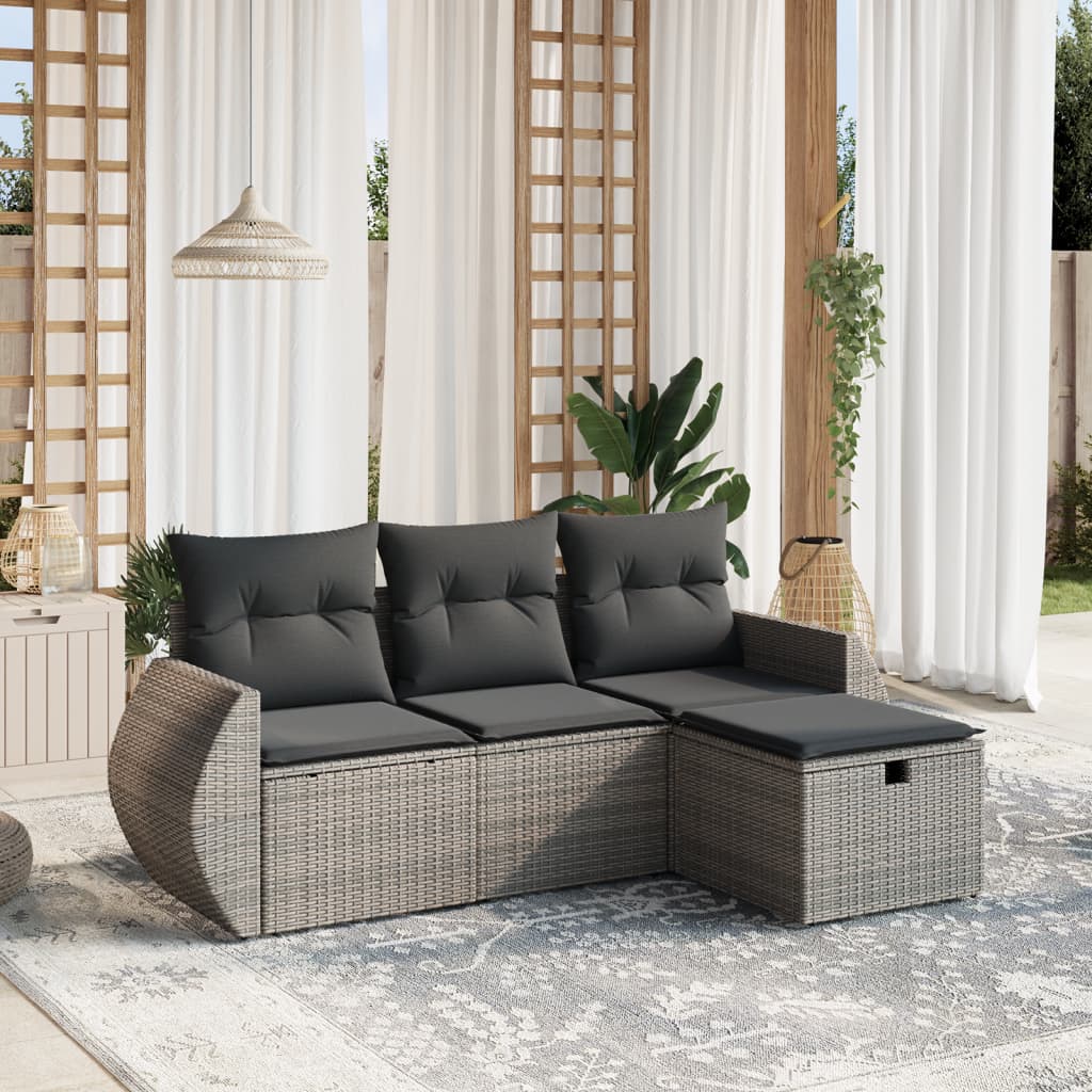 4-delige Loungeset met kussens poly rattan grijs is nu te koop bij PeponiXL, paradijselijk wonen!