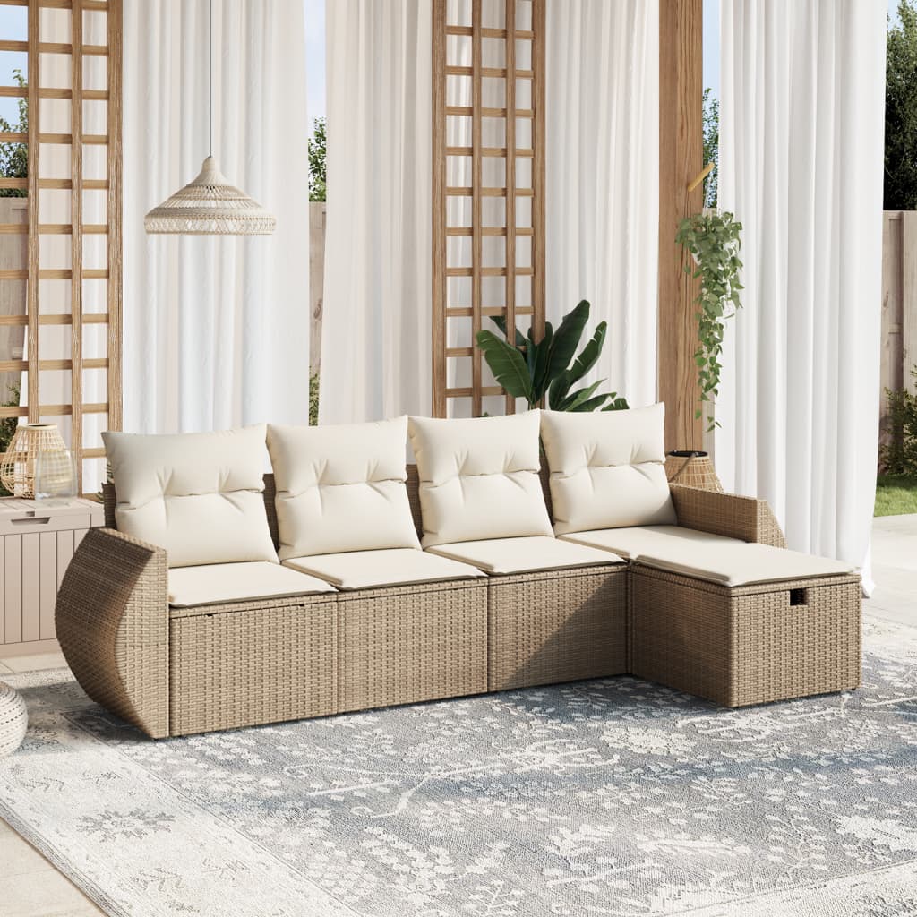 5-delige Loungeset met kussens poly rattan beige is nu te koop bij PeponiXL, paradijselijk wonen!