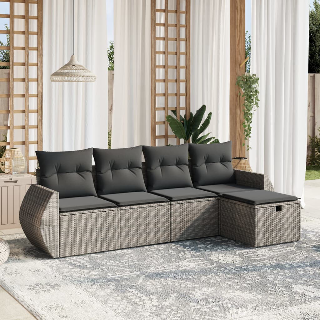 5-delige Loungeset met kussens poly rattan grijs is nu te koop bij PeponiXL, paradijselijk wonen!