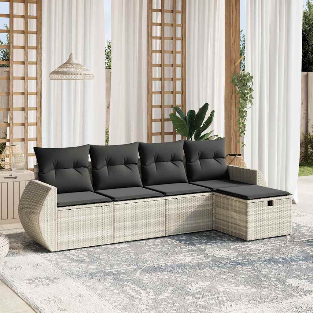 5-delige Loungeset met kussens poly rattan lichtgrijs is nu te koop bij PeponiXL, paradijselijk wonen!