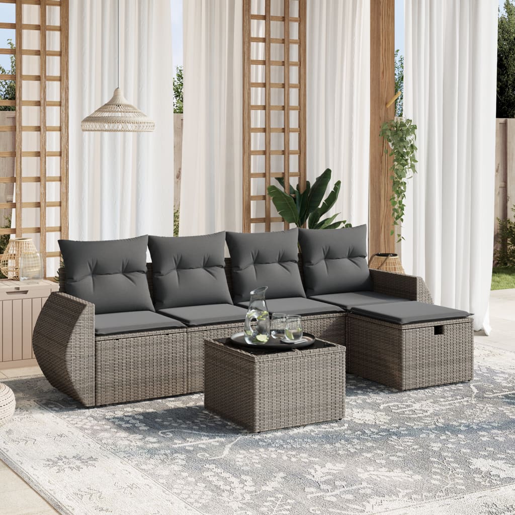 6-delige Loungeset met kussens poly rattan grijs is nu te koop bij PeponiXL, paradijselijk wonen!