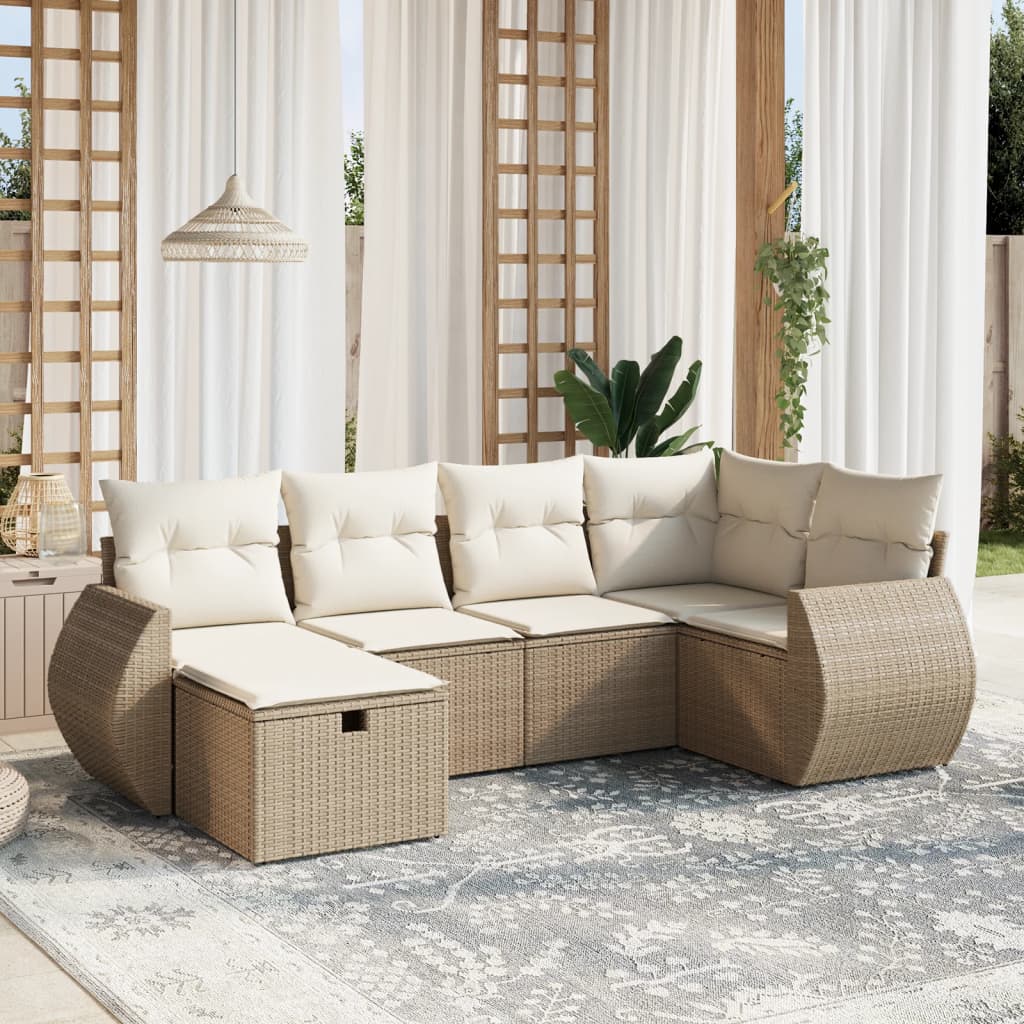 6-delige Loungeset met kussens poly rattan beige is nu te koop bij PeponiXL, paradijselijk wonen!