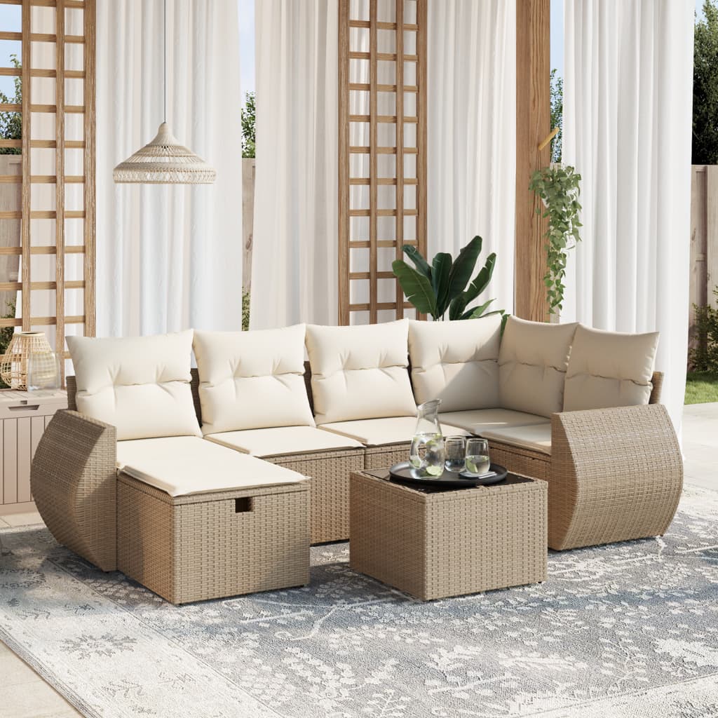 7-delige Loungeset met kussens poly rattan beige is nu te koop bij PeponiXL, paradijselijk wonen!