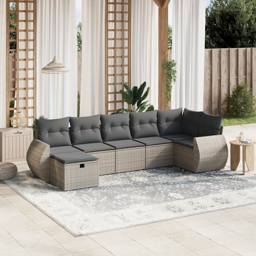 7-delige Loungeset met kussens poly rattan grijs is nu te koop bij PeponiXL, paradijselijk wonen!
