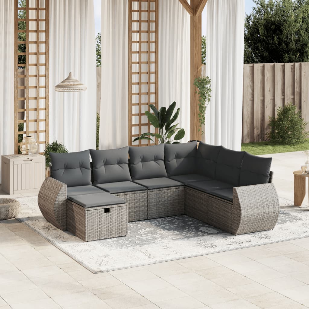 7-delige Loungeset met kussens poly rattan grijs is nu te koop bij PeponiXL, paradijselijk wonen!