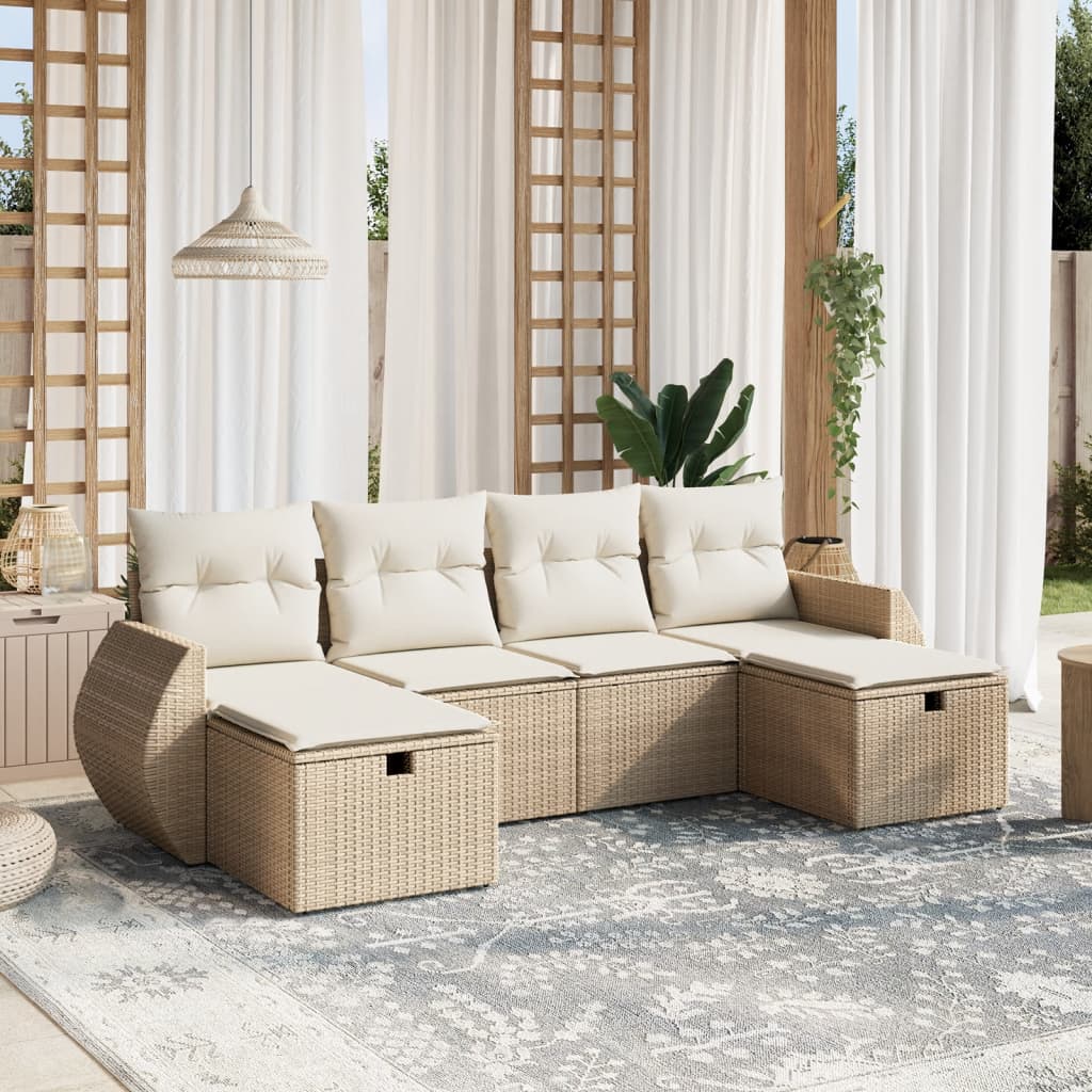 6-delige Loungeset met kussens poly rattan beige is nu te koop bij PeponiXL, paradijselijk wonen!