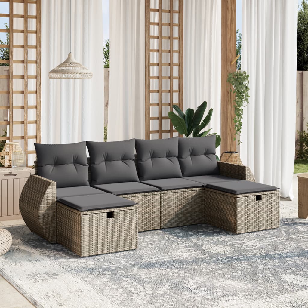 6-delige Loungeset met kussens poly rattan grijs is nu te koop bij PeponiXL, paradijselijk wonen!