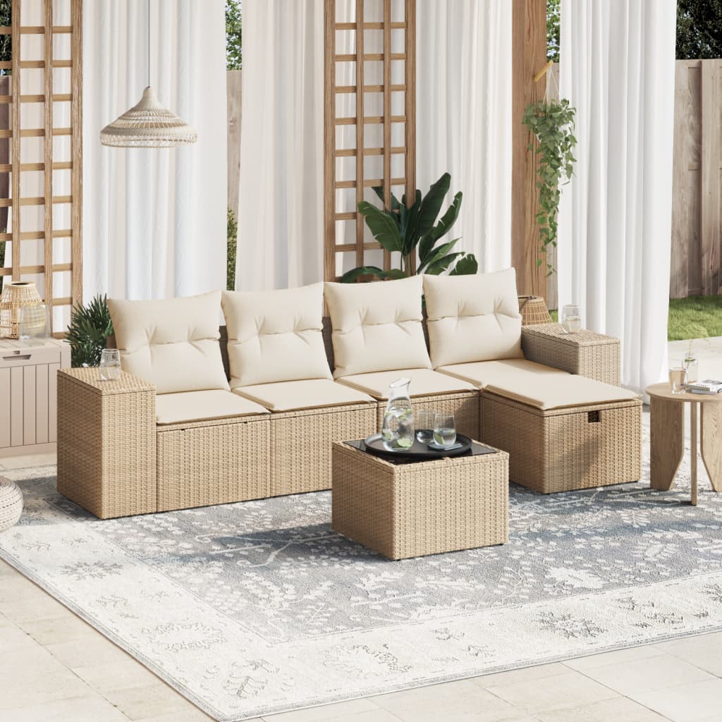 6-delige Loungeset met kussens poly rattan beige is nu te koop bij PeponiXL, paradijselijk wonen!