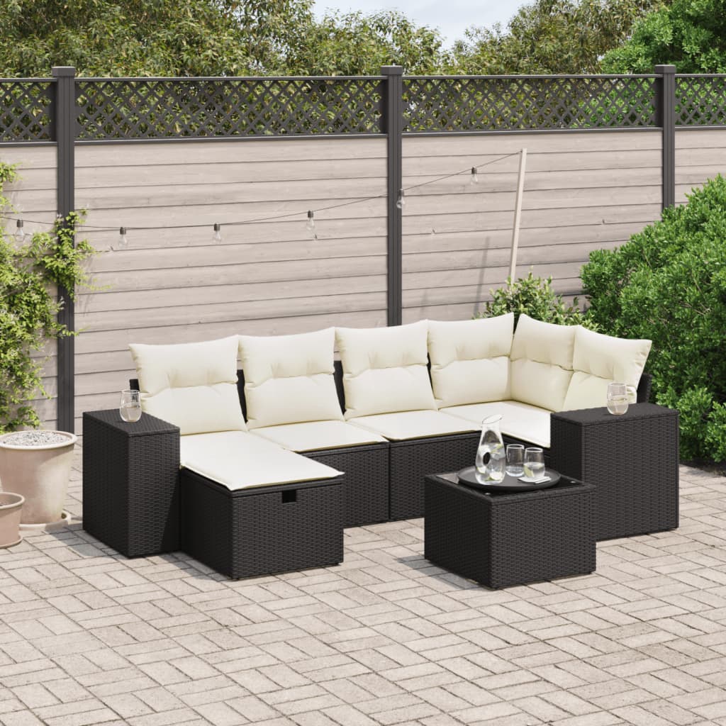 7-delige Loungeset met kussens poly rattan zwart is nu te koop bij PeponiXL, paradijselijk wonen!