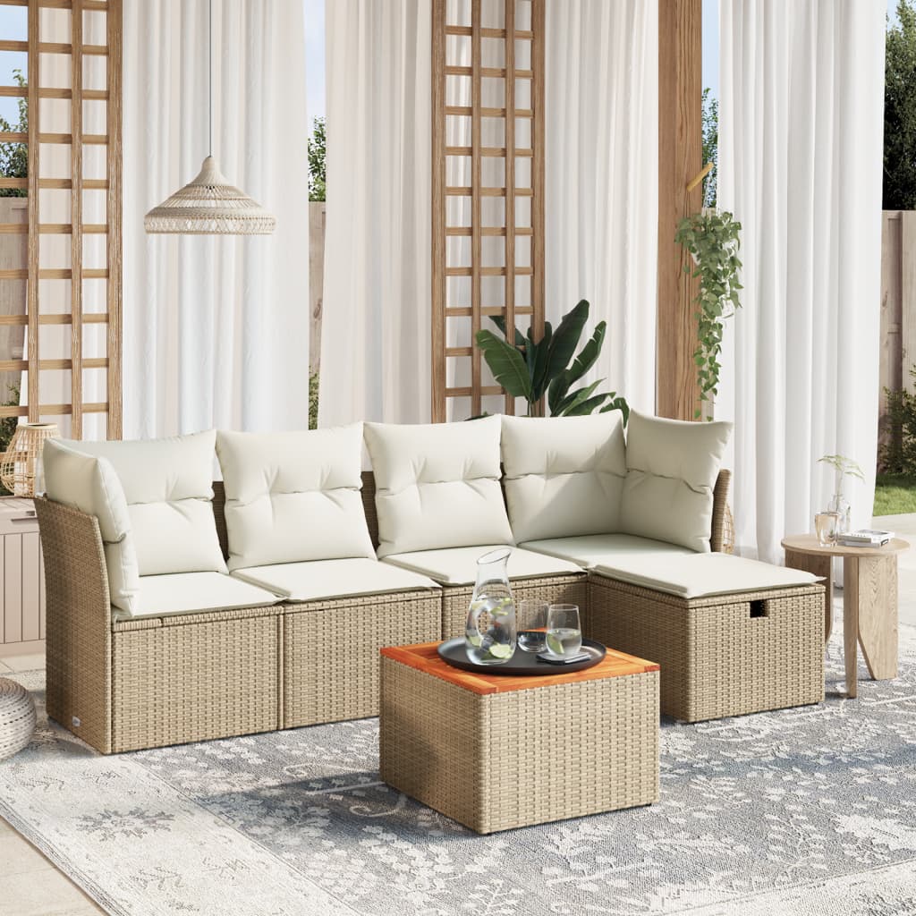 6-delige Loungeset met kussens poly rattan beige is nu te koop bij PeponiXL, paradijselijk wonen!