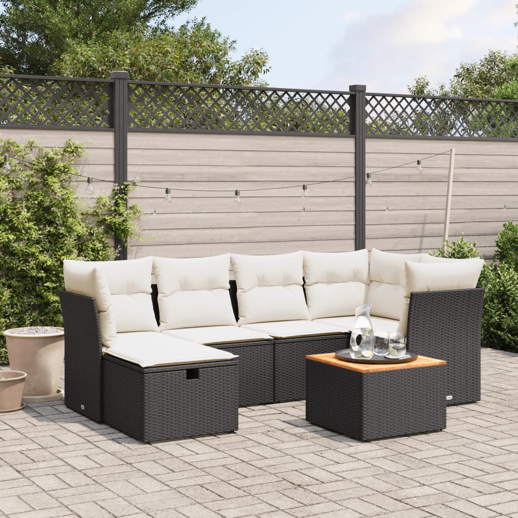 7-delige Loungeset met kussens poly rattan zwart is nu te koop bij PeponiXL, paradijselijk wonen!