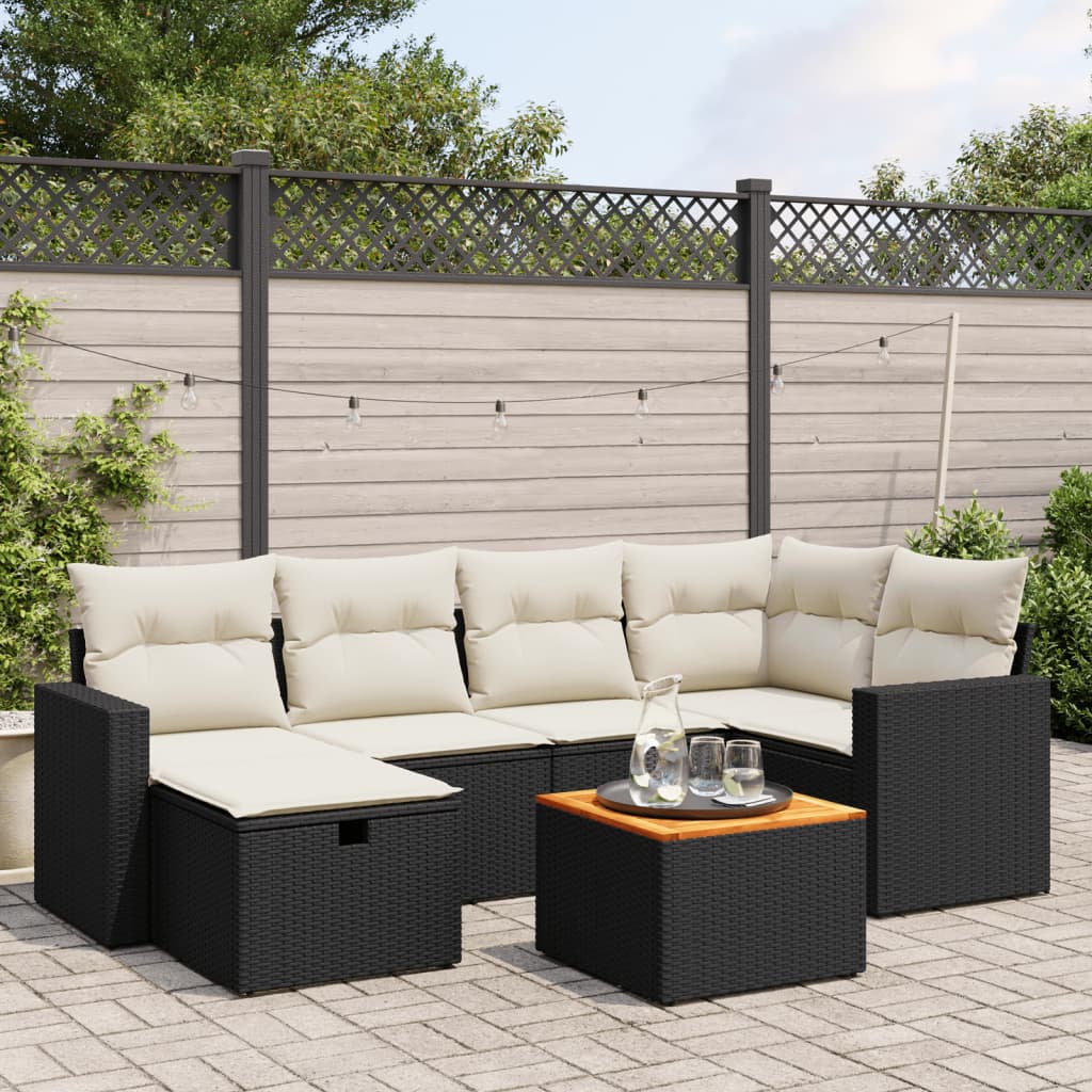 7-delige Loungeset met kussens poly rattan zwart is nu te koop bij PeponiXL, paradijselijk wonen!