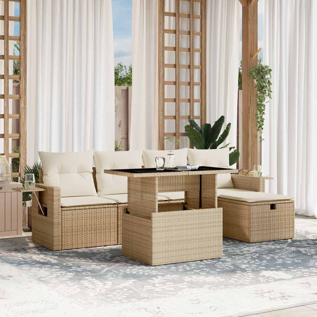 6-delige Loungeset met kussens poly rattan beige is nu te koop bij PeponiXL, paradijselijk wonen!