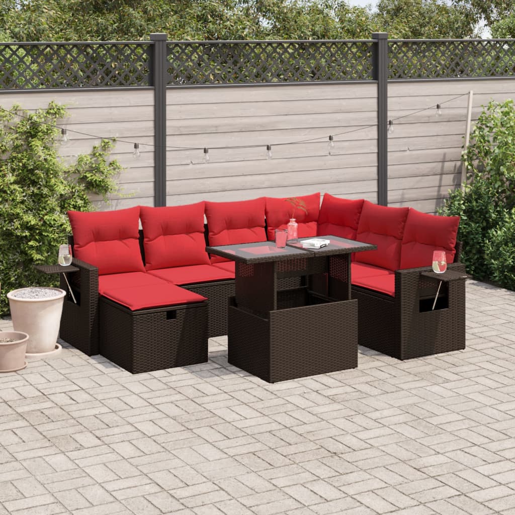 8-delige tuinbankset met kussens, bruin polyrotan is nu te koop bij PeponiXL, paradijselijk wonen!