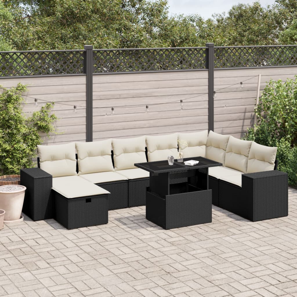 9-delige Loungeset met kussens poly rattan zwart is nu te koop bij PeponiXL, paradijselijk wonen!