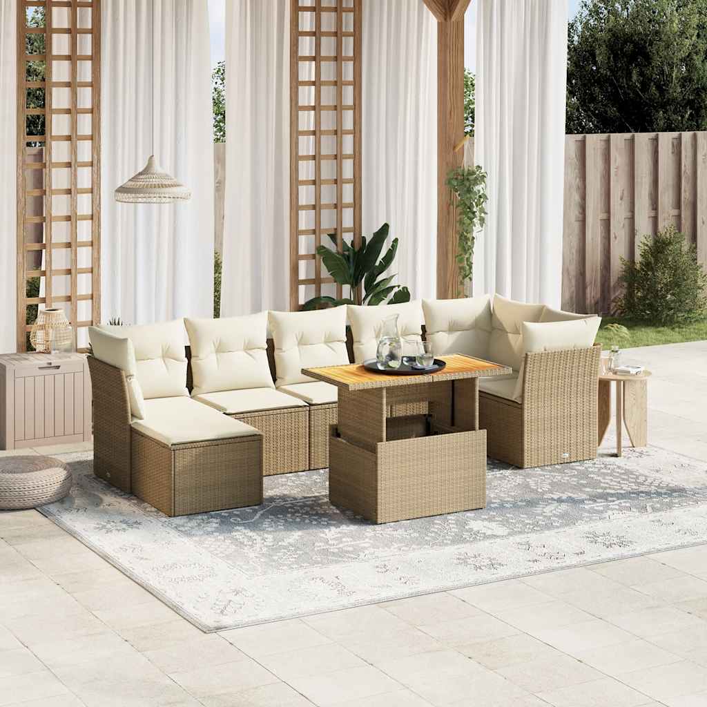 8-delige Loungeset met kussens poly rattan beige is nu te koop bij PeponiXL, paradijselijk wonen!