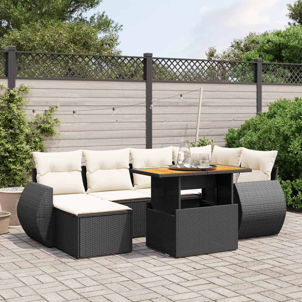 7-delige Loungeset met kussens poly rattan zwart is nu te koop bij PeponiXL, paradijselijk wonen!